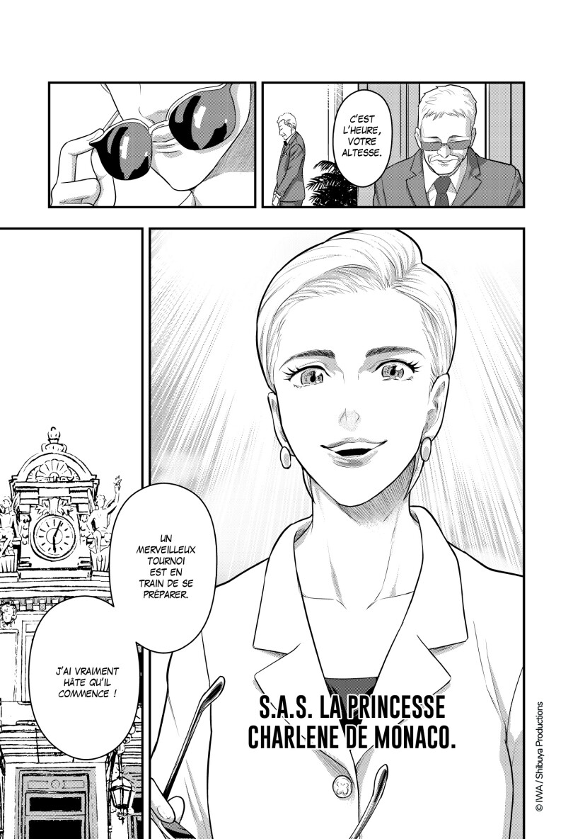 Planche du tome 6 de Blitz, un manga sur le jeu d'échec dans lequel apparaît la princesse Charlene de Monaco.